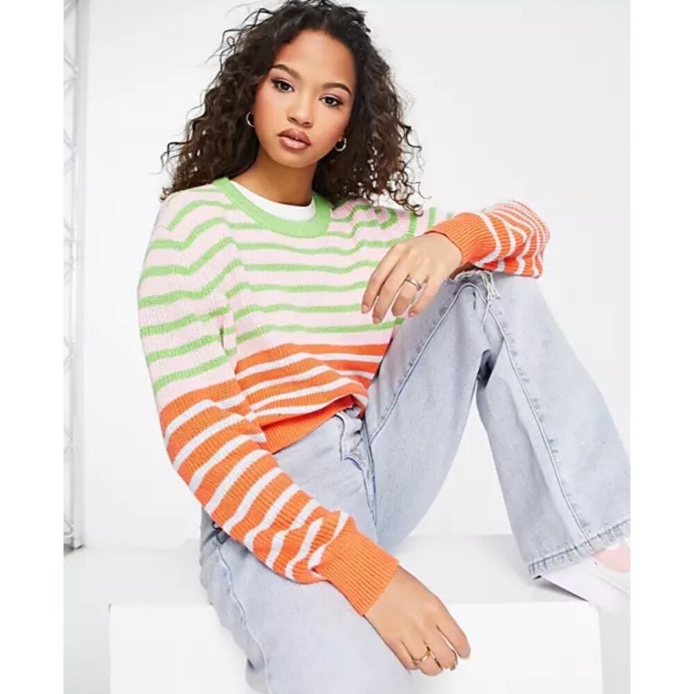 Cotton On Pastel Ombre Cropped Long Sleeve Crew Sweater